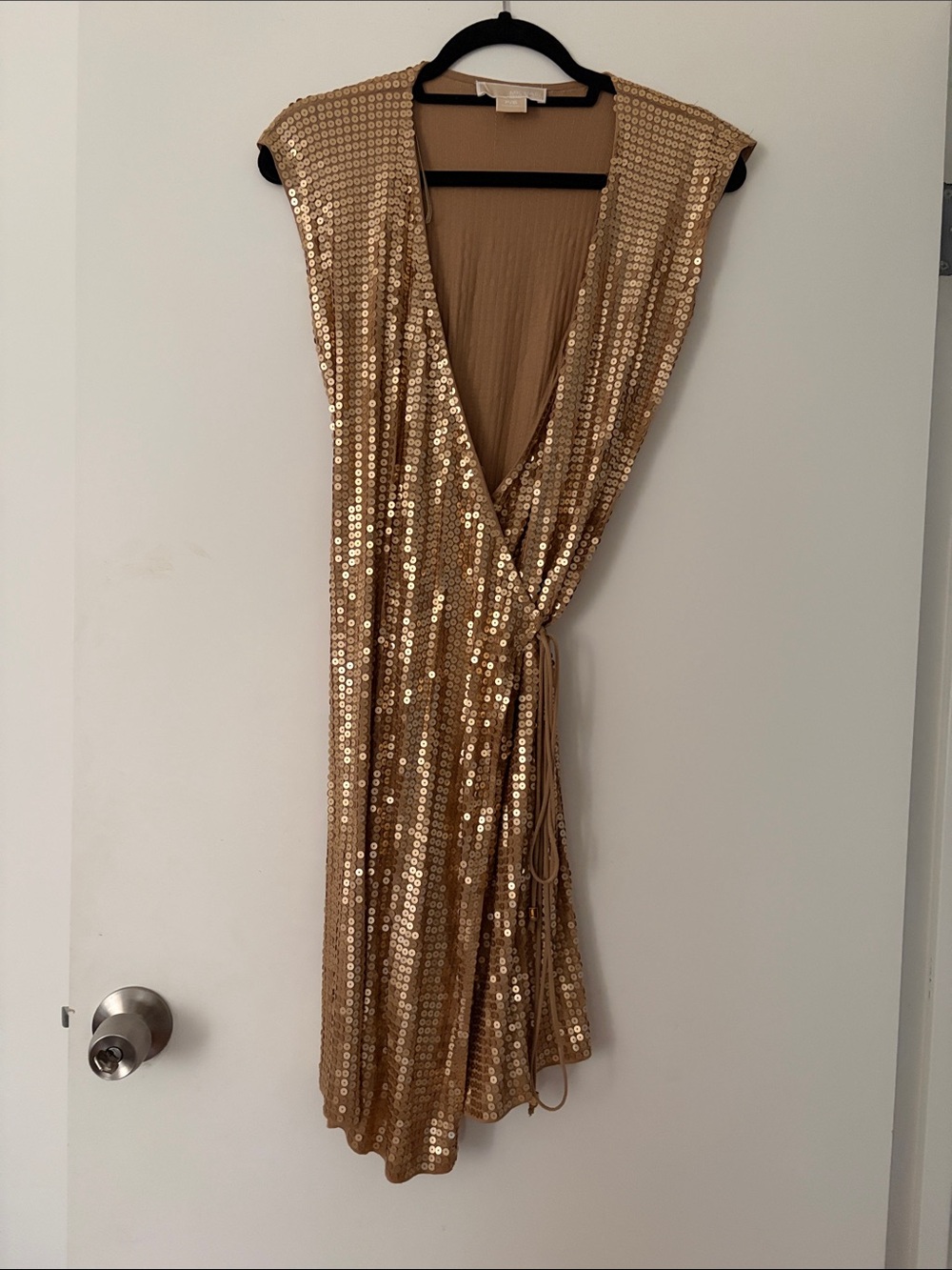 MICHAEL Michael Kors Gold Sequin Wrap Dress V-Neck